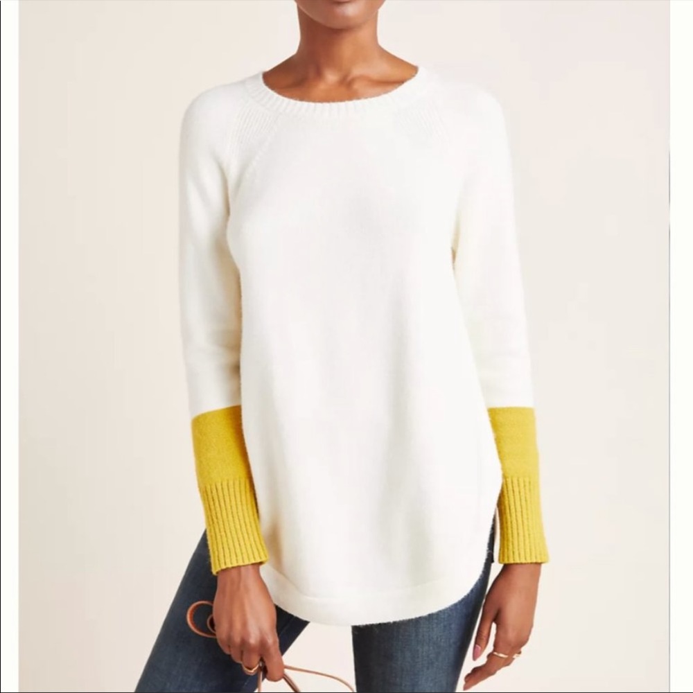Anthropologie Rebekah White and Yellow Tunic Sweater